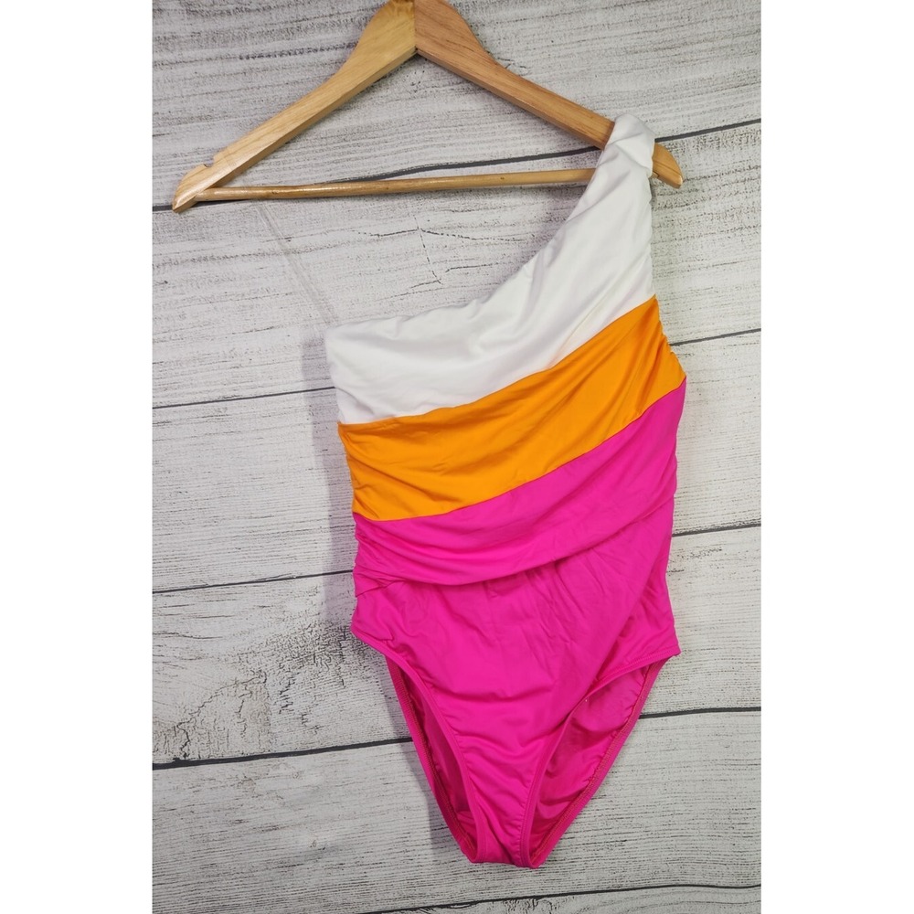 Preowned La Blanca Womens One Shoulder 1 Piece Swimsuit 6 Tangerine Colorblock